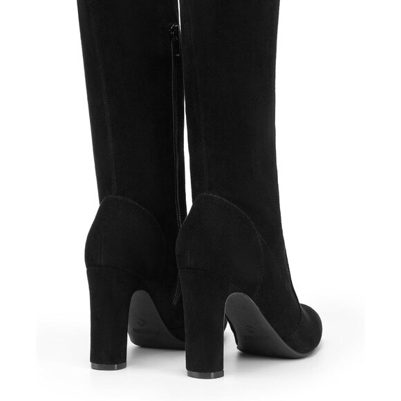 Women Black-suede Faux Suede Rounded Toe Over The Knee Thigh High Long Boots - Picture 4 of 7